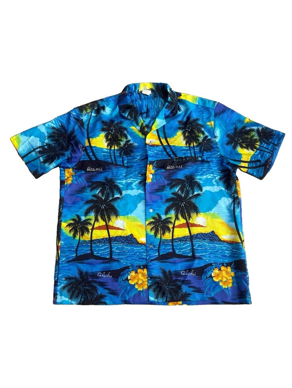 Royal Creations Hawaii Hawaiian Shirt Mens XL Blue Aloha Palm Tree Diamond Head